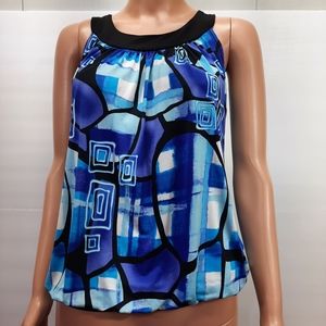 Urbanvibe Open Back Women's Top Purple & Blue Print Size M